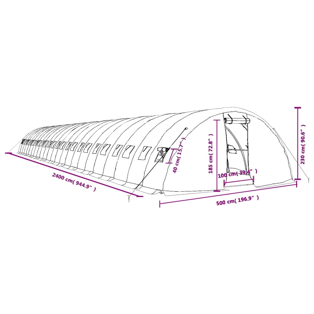 Staklenik s čeličnim okvirom bijeli 120 m² 24 x 5 x 2,3 m