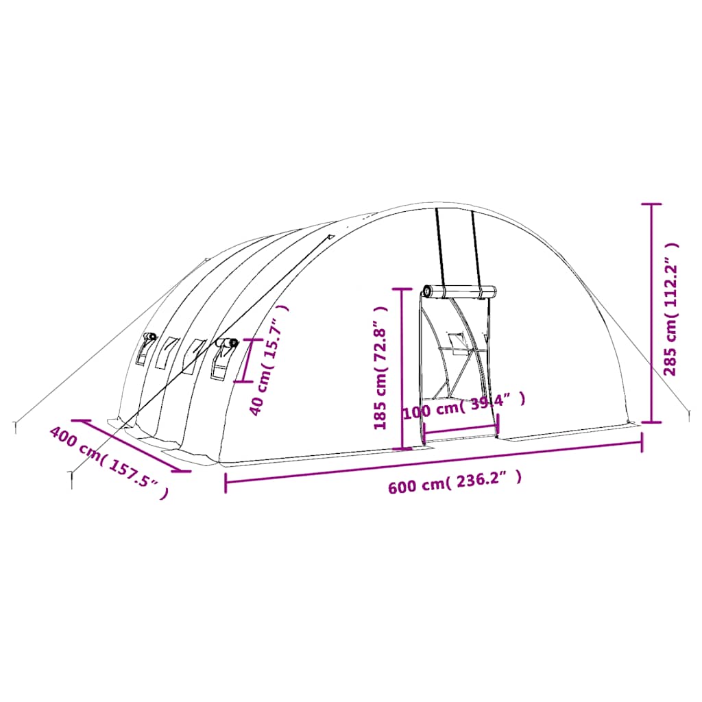 Staklenik s čeličnim okvirom zeleni 24 m² 6x4x2,85 m