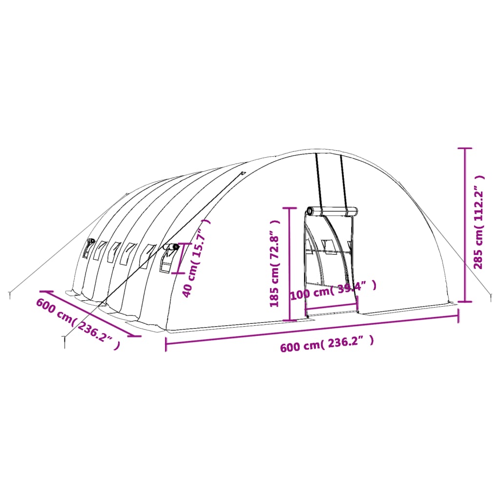 Plastenik s čeličnim okvirom zeleni 36 m² 6 x 6 x 2,85 m