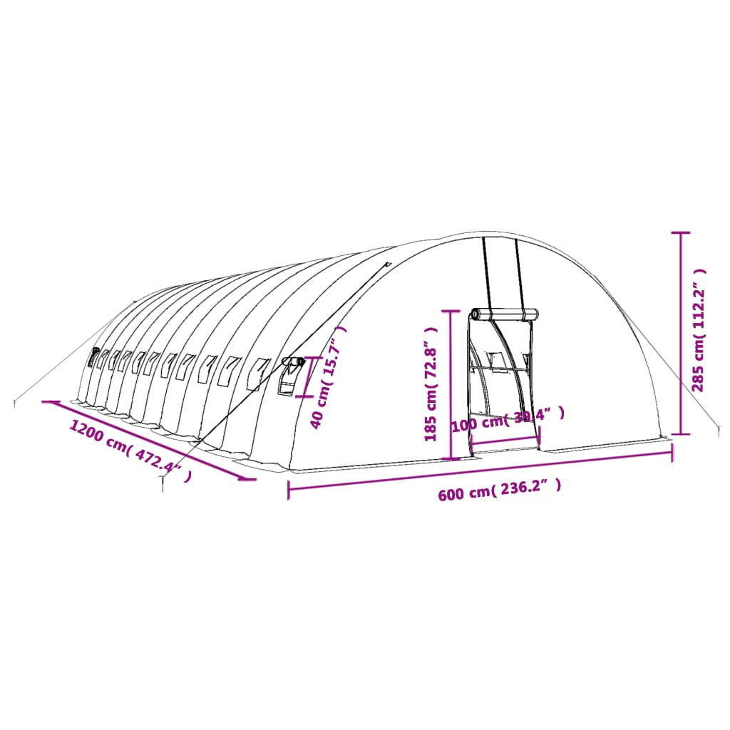 Plastenik s čeličnim okvirom bijeli 72 m² 12 x 6 x 2,85 m