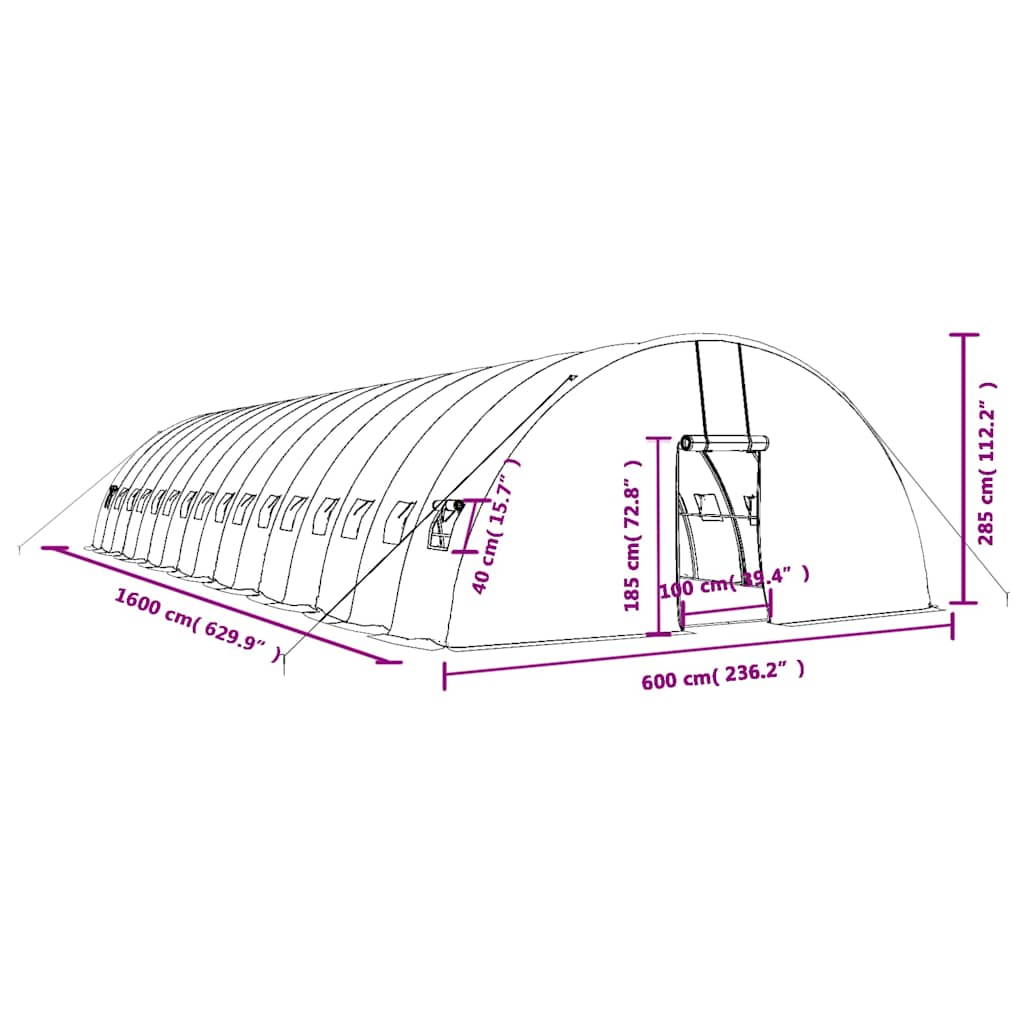 Plastenik s čeličnim okvirom bijeli 96 m² 16 x 6 x 2,85 m