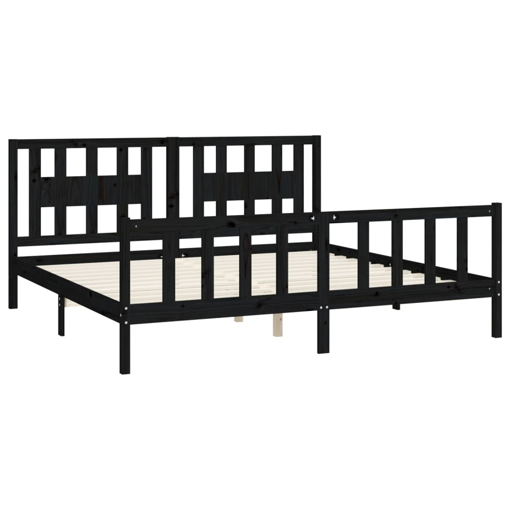 Okvir za krevet s uzglavljem crni masivna borovina 200 x 200 cm