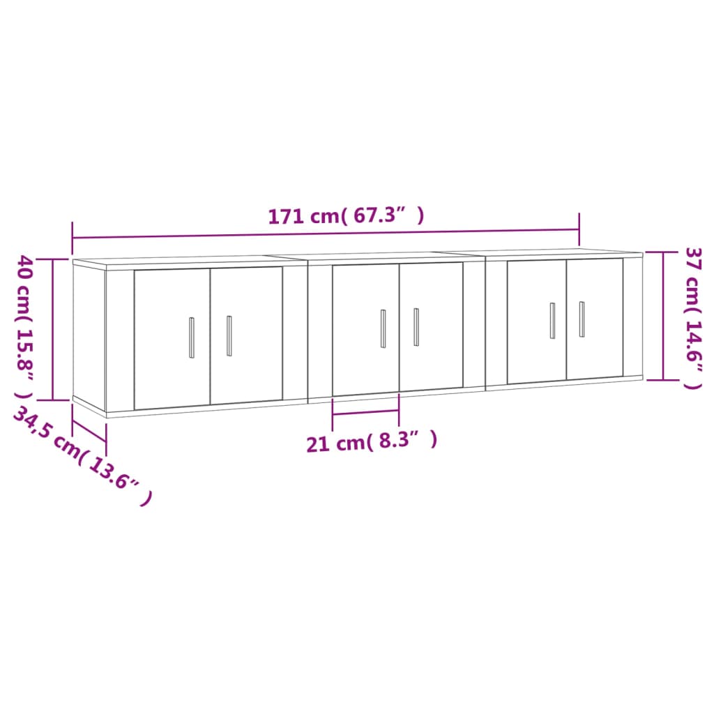 Zidni TV ormarići 3 kom boja sivog hrasta sonome 57x34,5x40 cm