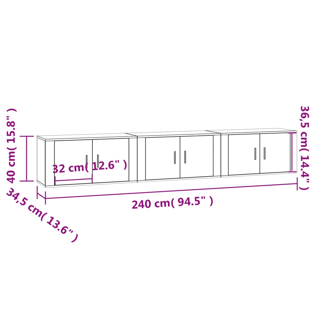 Zidni TV ormarići 3 kom boja sivog hrasta sonome 80x34,5x40 cm