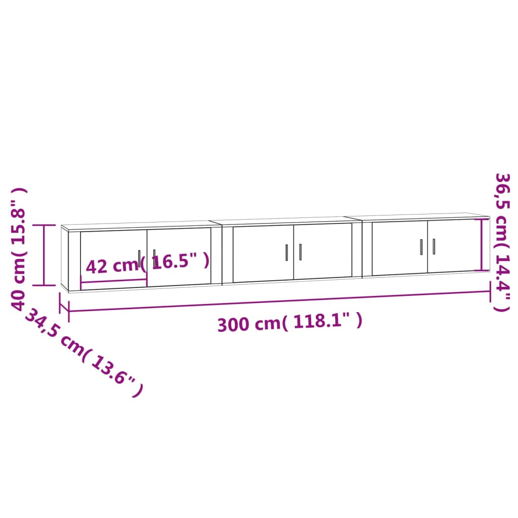 Zidni TV ormarići 3 kom siva boja betona 100 x 34,5 x 40 cm