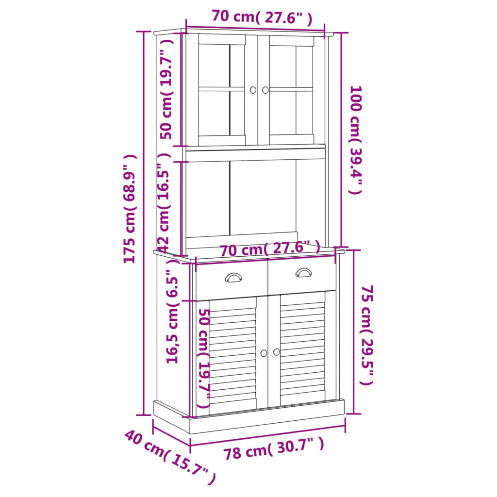 Visoka komoda VIGO 78 x 40 x 175 cm od masivne borovine
