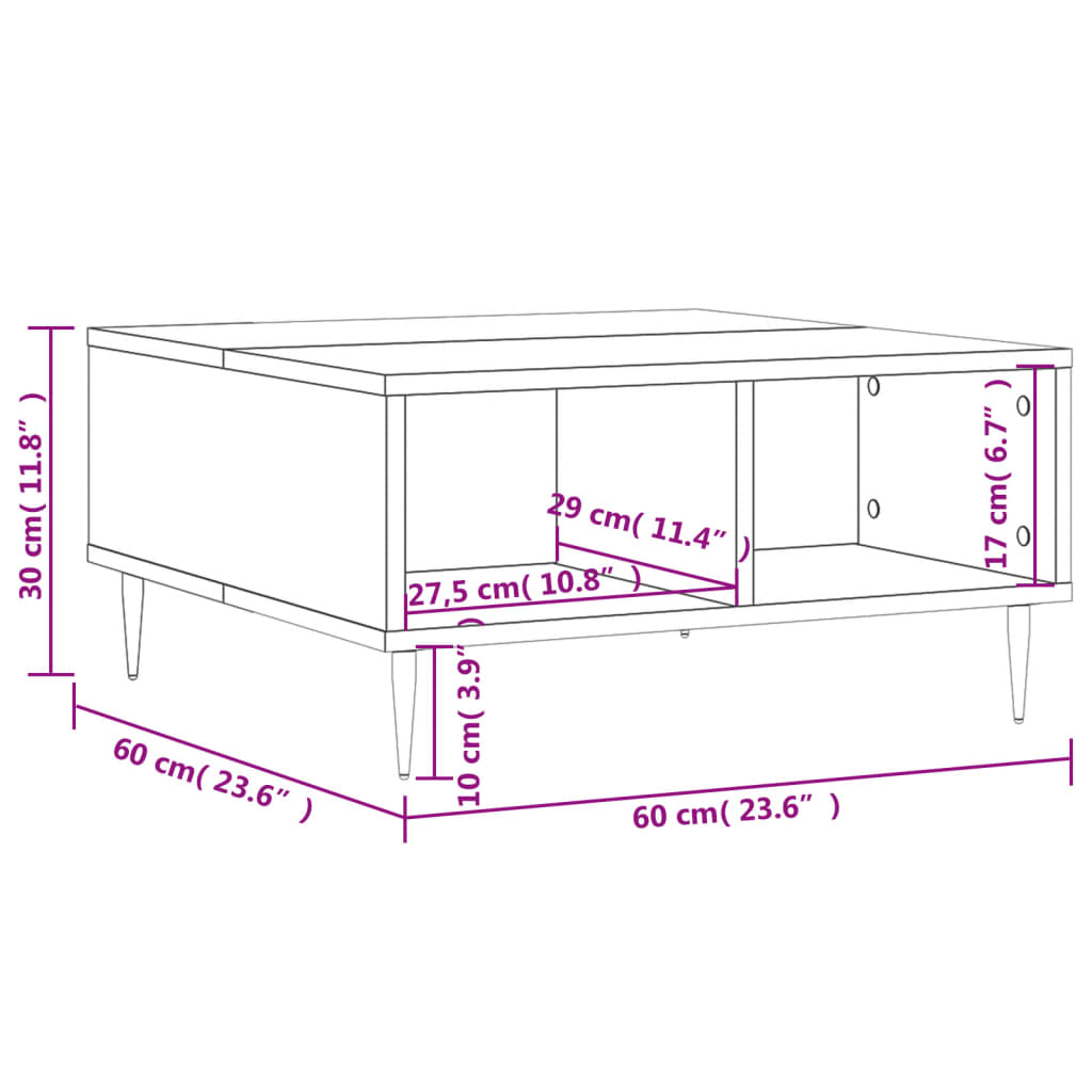 Stolić za kavu bijeli 60 x 60 x 30 cm od konstruiranog drva