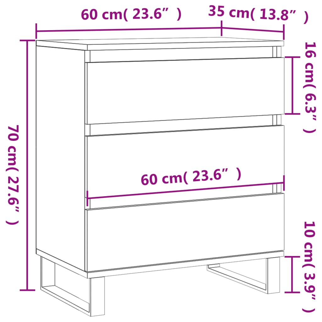 Komoda boja dimljenog hrasta 60 x 35 x 70 cm konstruirano drvo