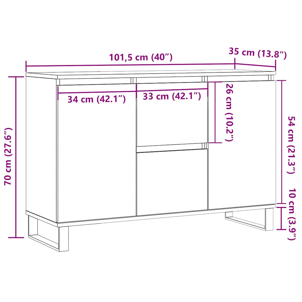 Komoda sivog hrasta sonome 101,5x35x70 cm od konstruiranog drva