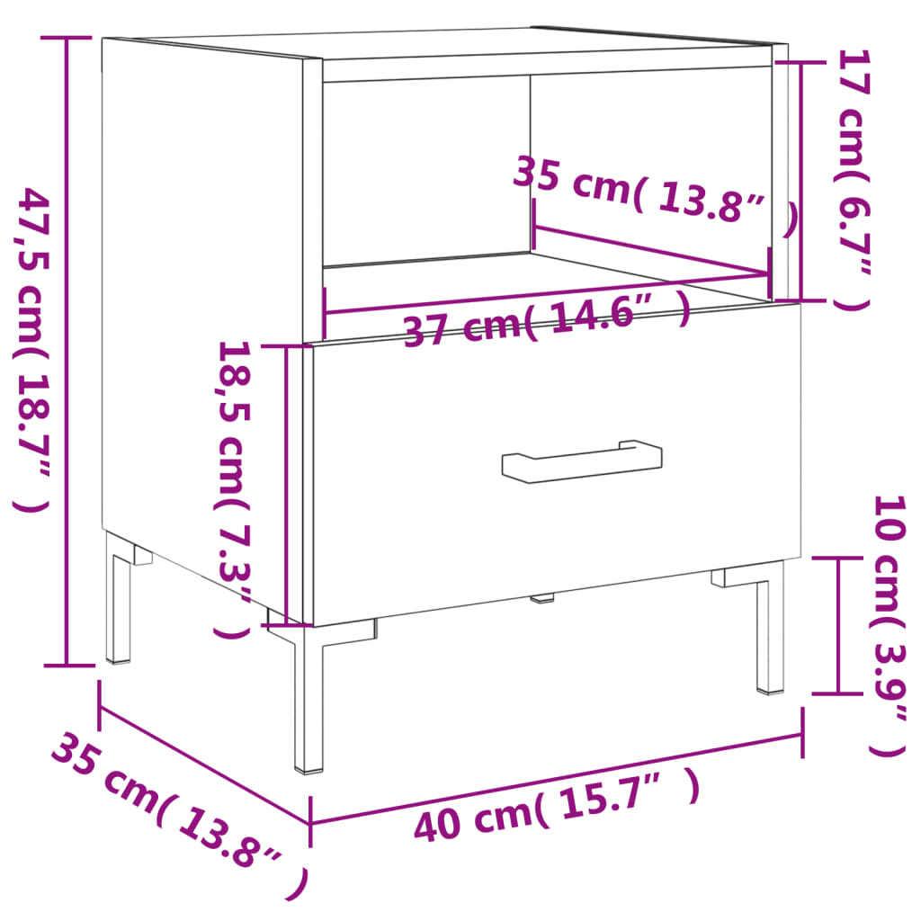 Noćni ormarići 2 kom bijeli 40x35x47,5 cm od konstruiranog drva
