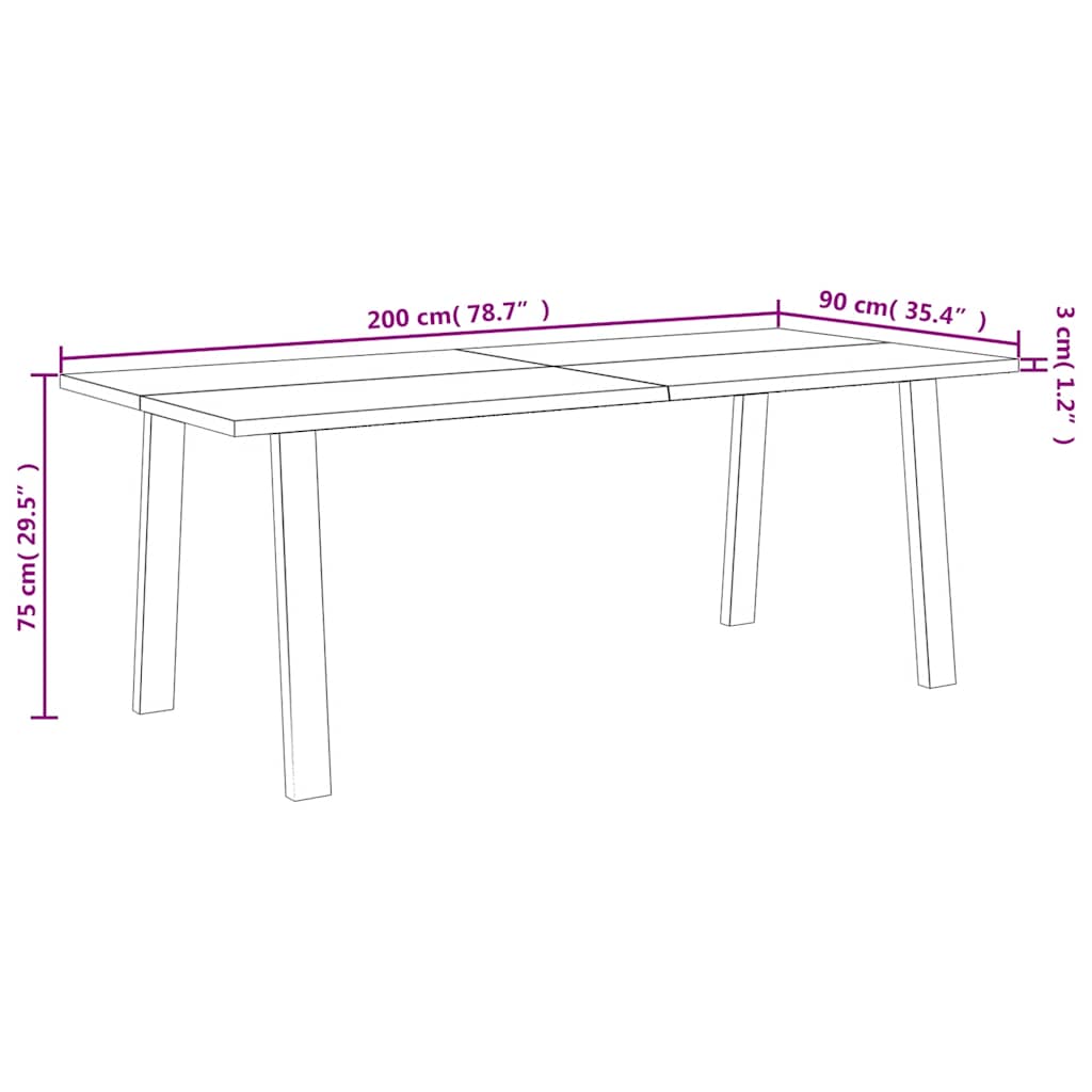 Blagovaonski stol 200x90x75 cm od masivnog bagremovog drva