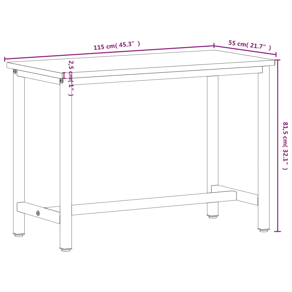 Radni stol 115x55x81,5 cm od masivne bukovine i metala