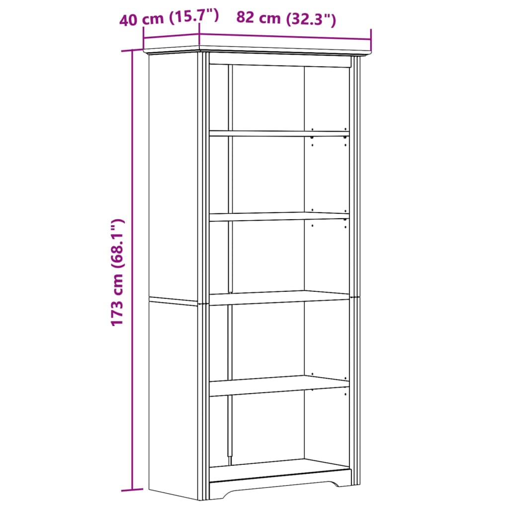 Regal za knjige BODO sivi 82x40x173 cm od masivne borovine
