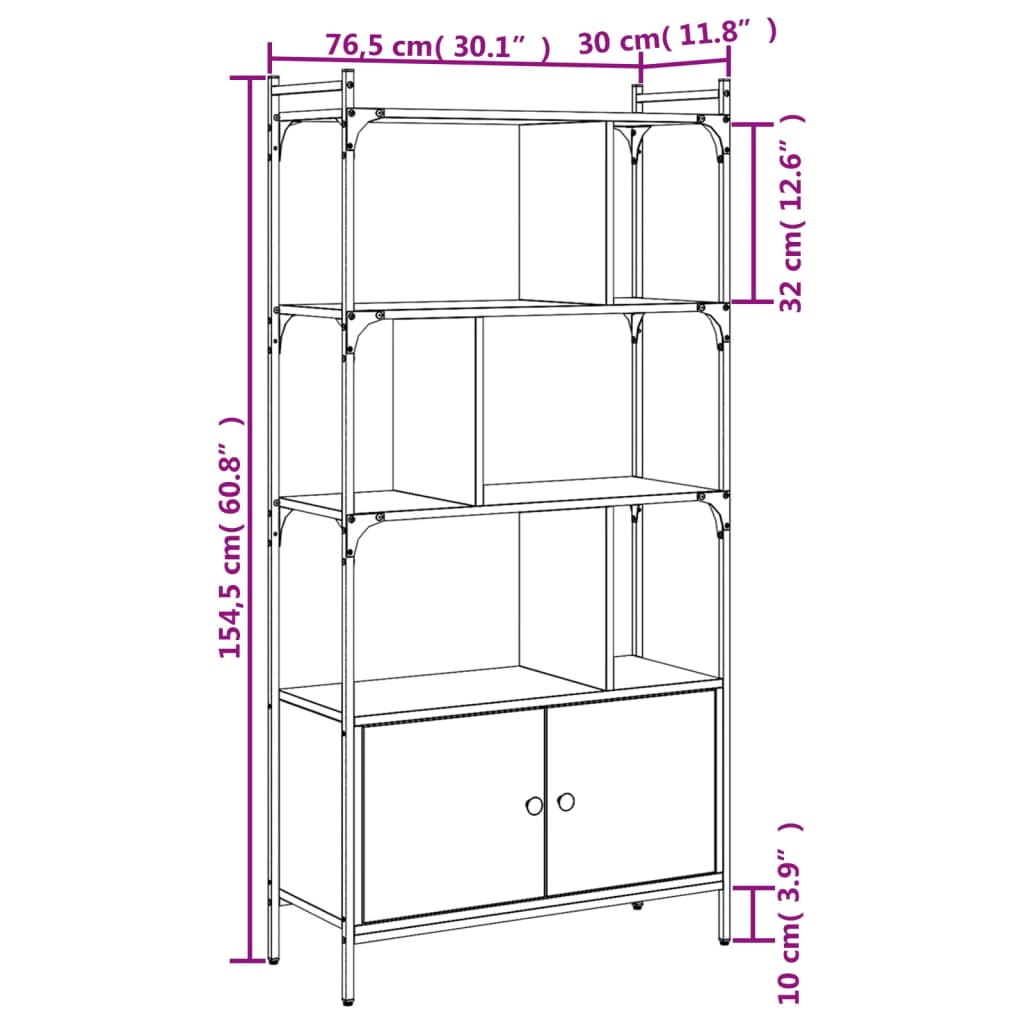 Biblioteka s vratima Sonoma hrast 76,5x30x154,5 cm Konstruirano drvo