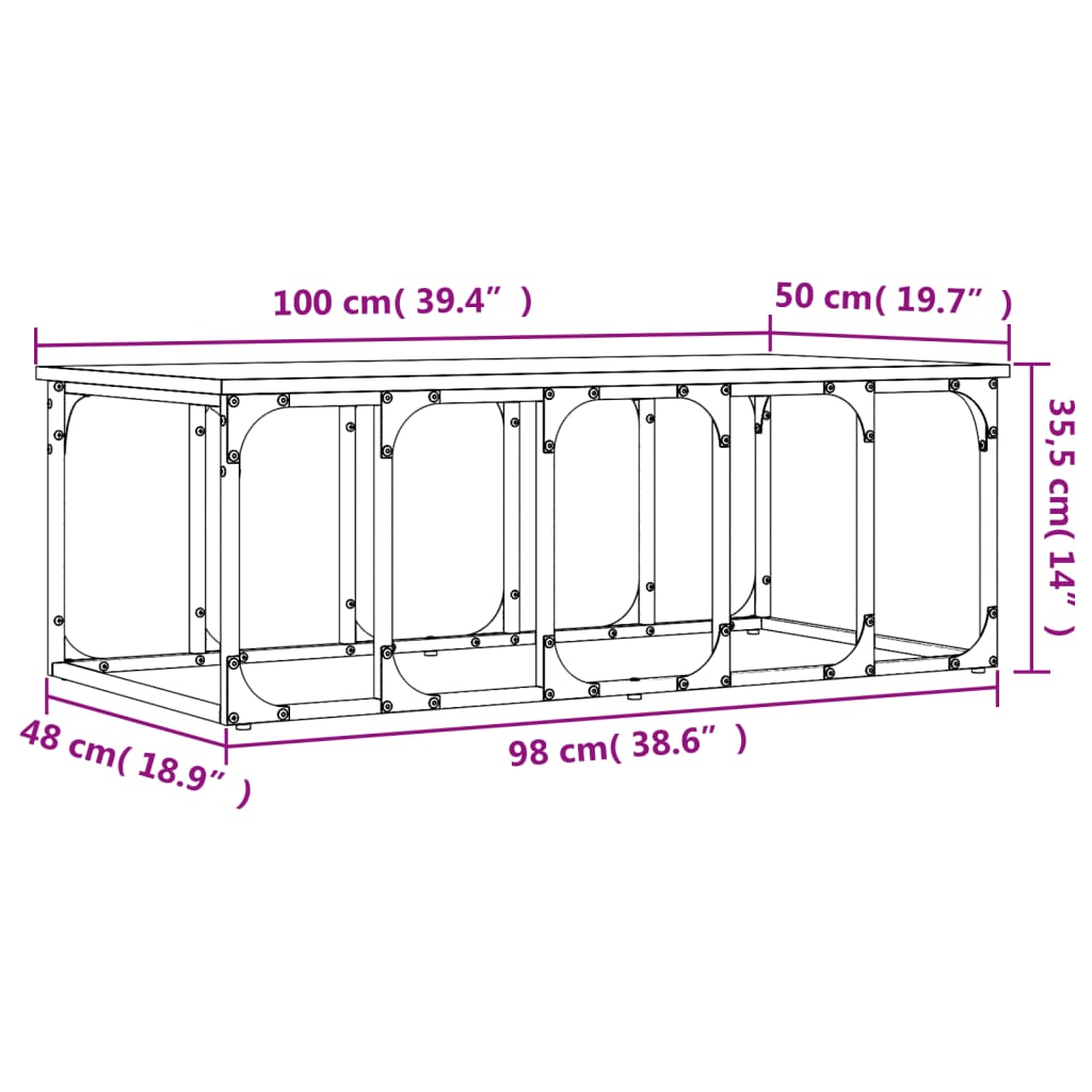 Stolić za kavu siva boja hrasta 100x50x35,5cm konstruirano drvo