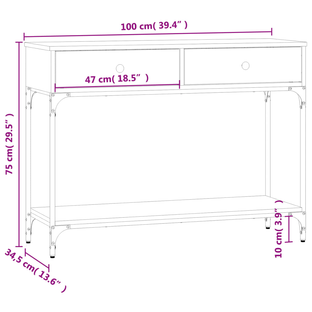 Konzolni stol boja hrasta 100 x 34,5 x 75 cm konstruirano drvo