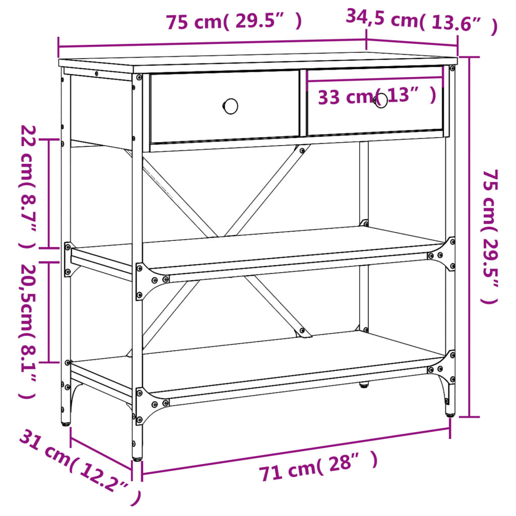 Konzolni stol boja hrasta 75 x 34,5 x 75 cm konstruirano drvo