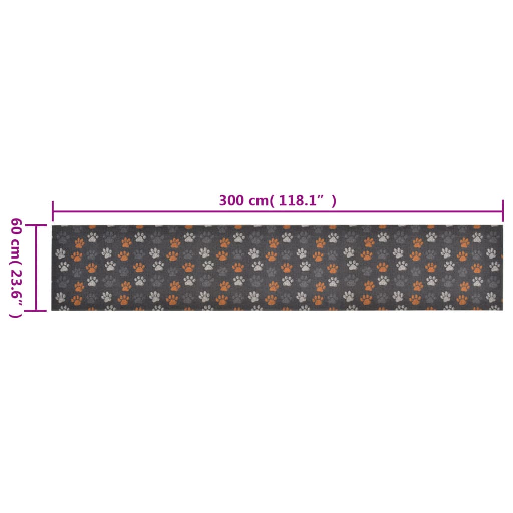 Kuhinjski tepih perivi s uzorkom šapa 60 x 300 cm baršunasti