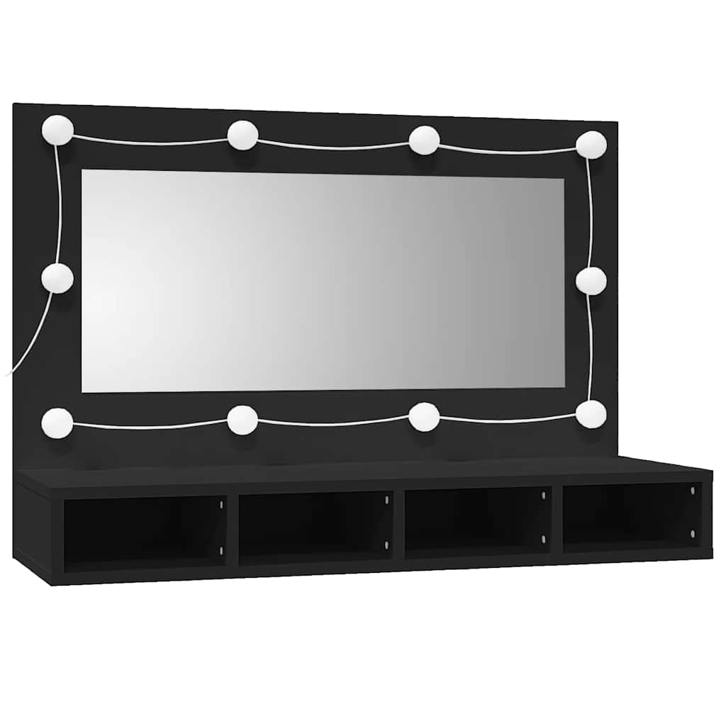 Ormarić s ogledalom i LED svjetlima crni 90 x 31,5 x 62 cm