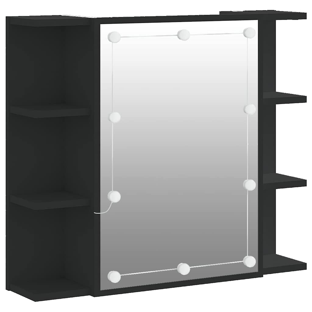 Ormarić s ogledalom i LED svjetlima crni 70 x 16,5 x 60 cm