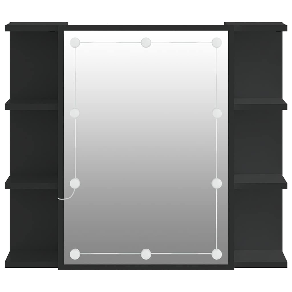 Ormarić s ogledalom i LED svjetlima crni 70 x 16,5 x 60 cm