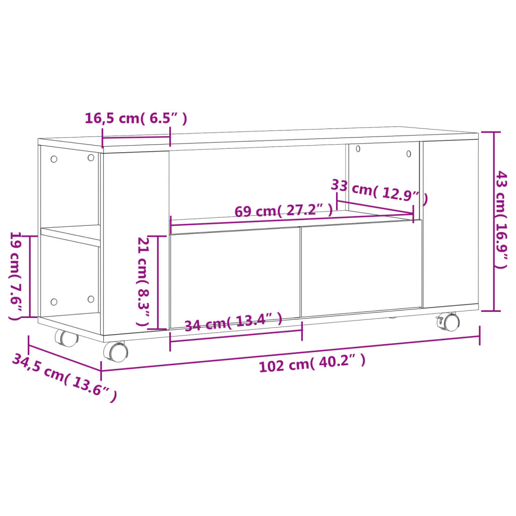 TV ormarić boja betona 102 x 34,5 x 43 cm od konstruiranog drva