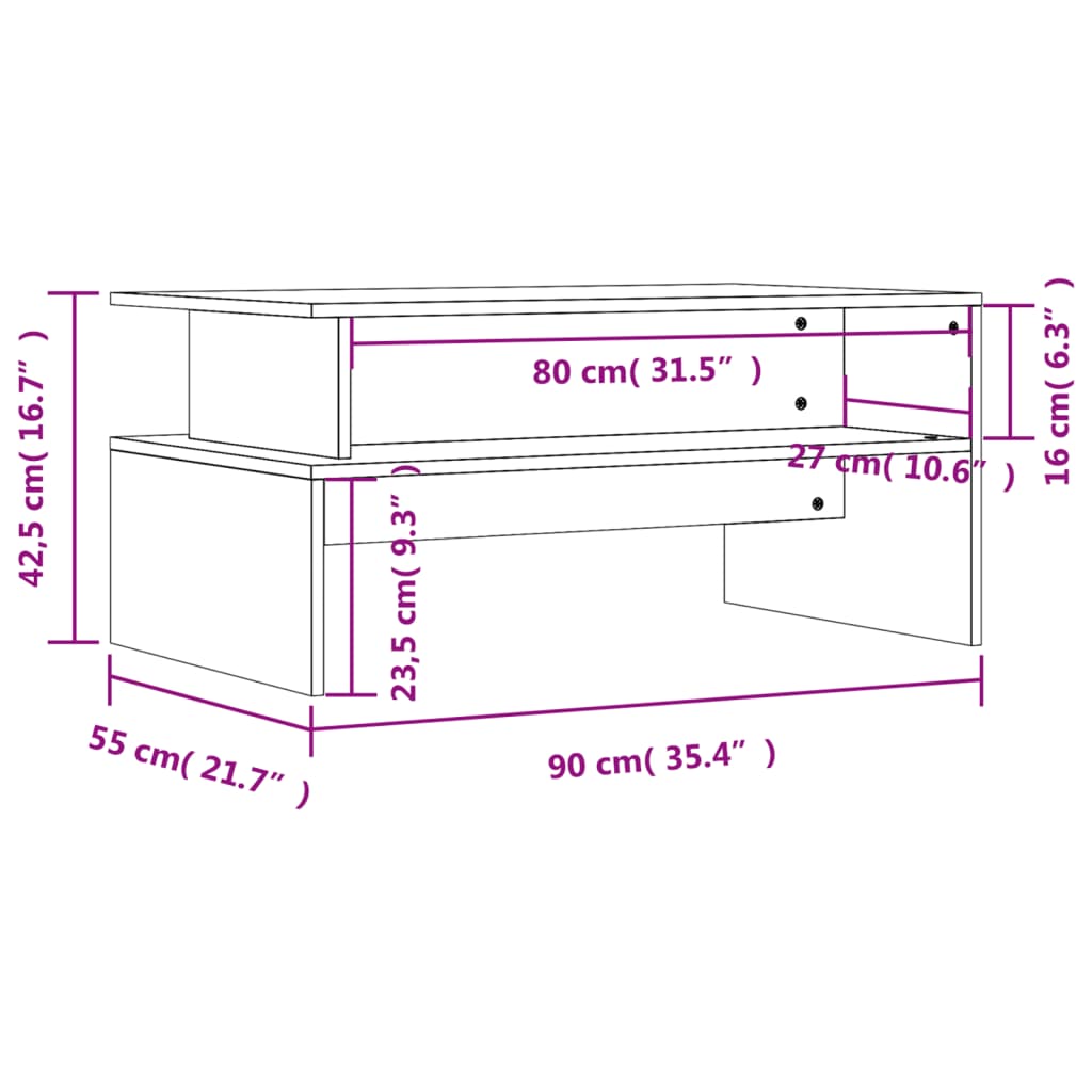 Stolić za kavu siva boja betona 90x55x42,5 cm konstruirano drvo