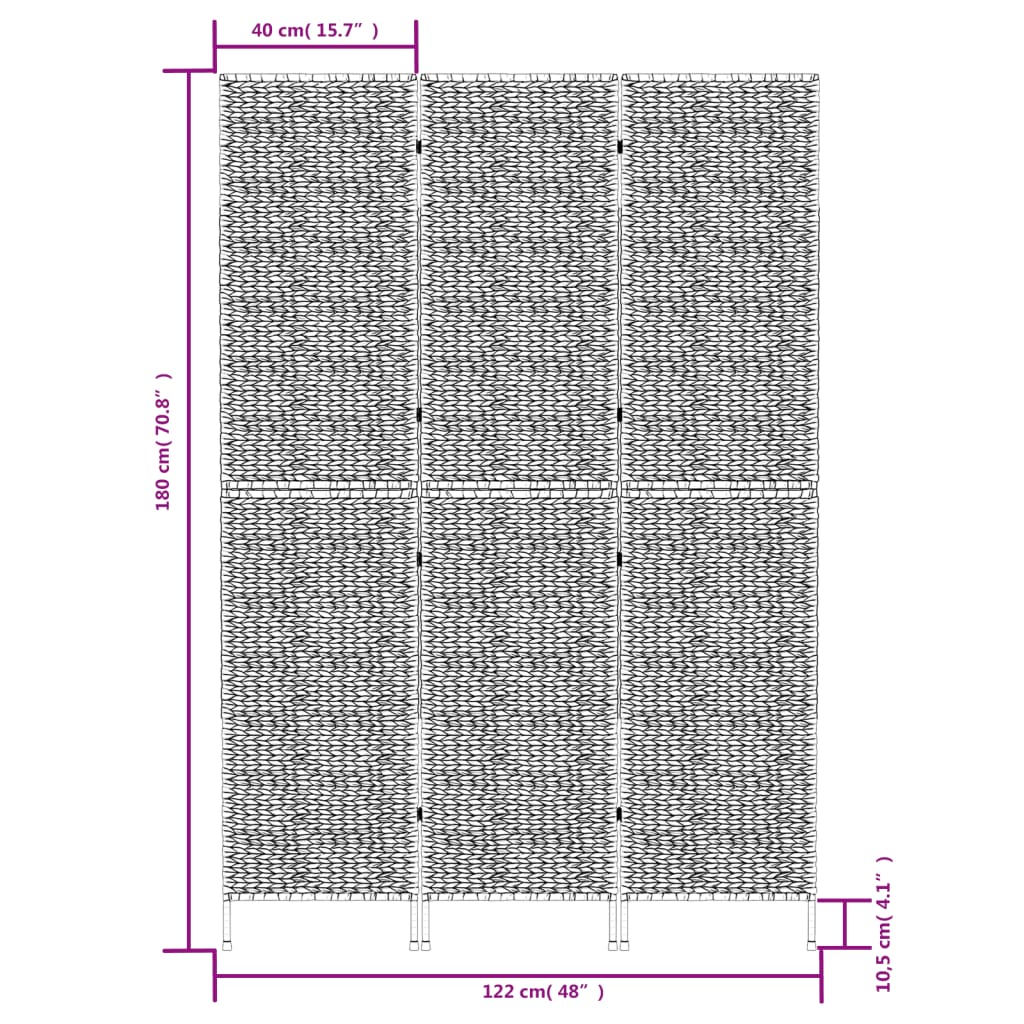 Sobna pregrada s 3 panela smeđa 122 x 180 cm od vodenog zumbula