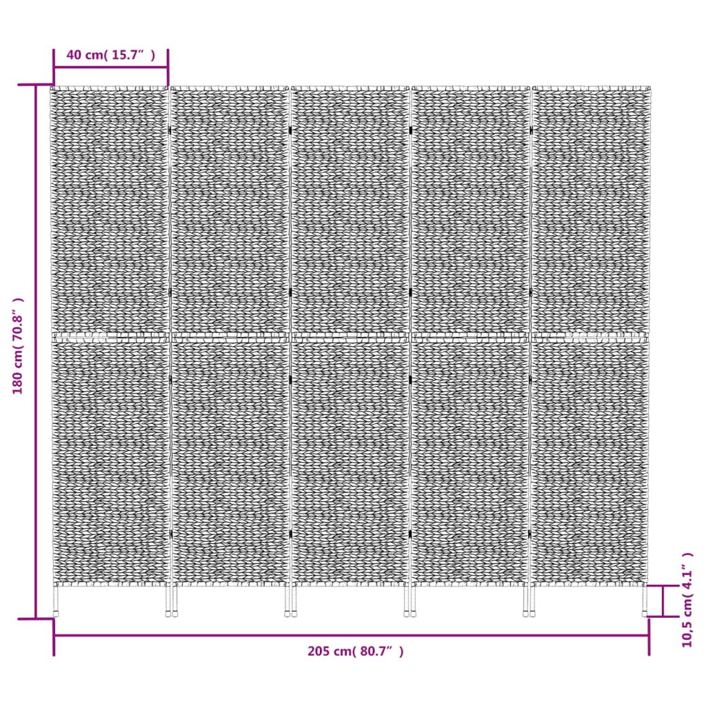 Sobna pregrada s 5 panela 205 x 180 cm od vodenog zumbula