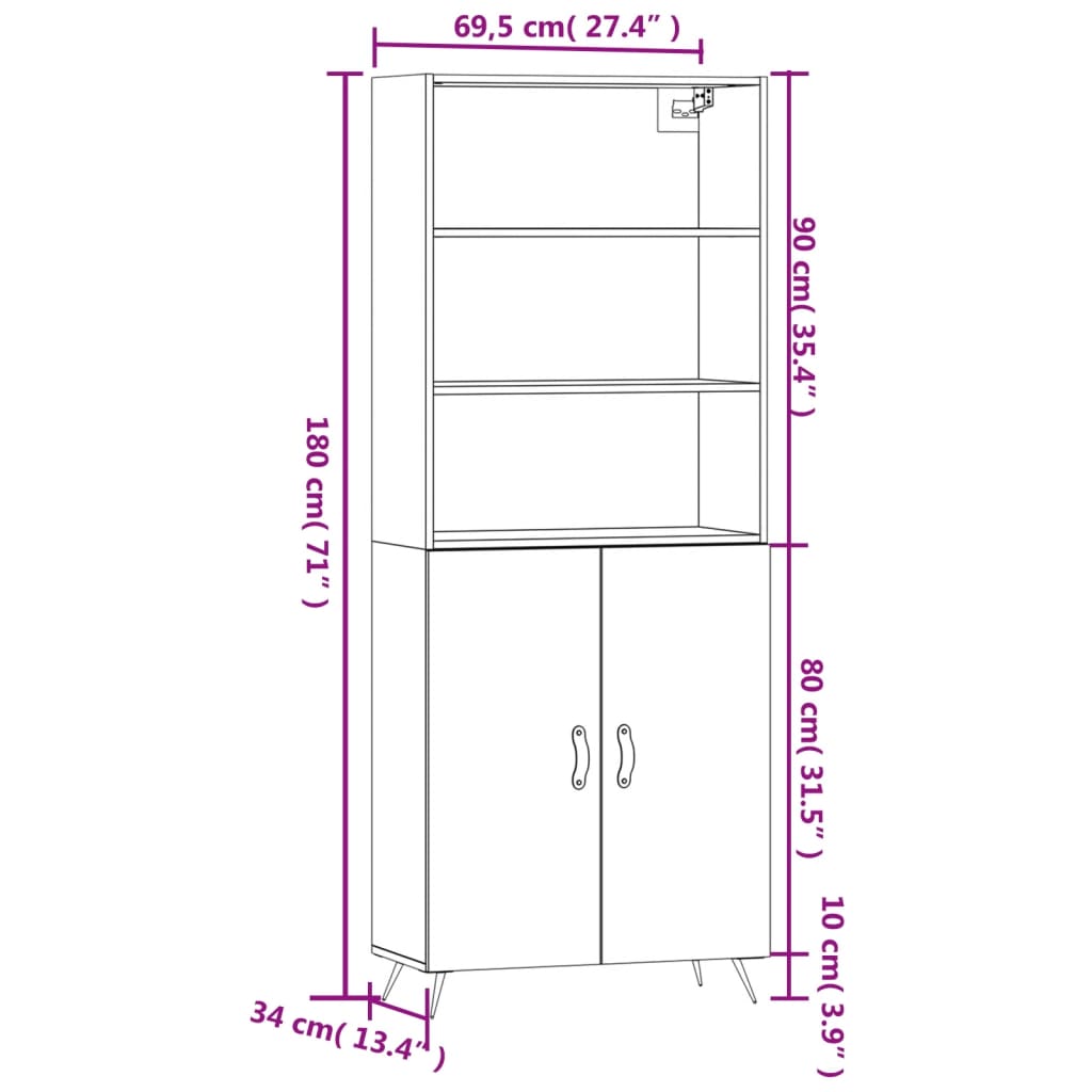 Visoka komoda siva betona 69,5x34x180 cm od konstruiranog drva