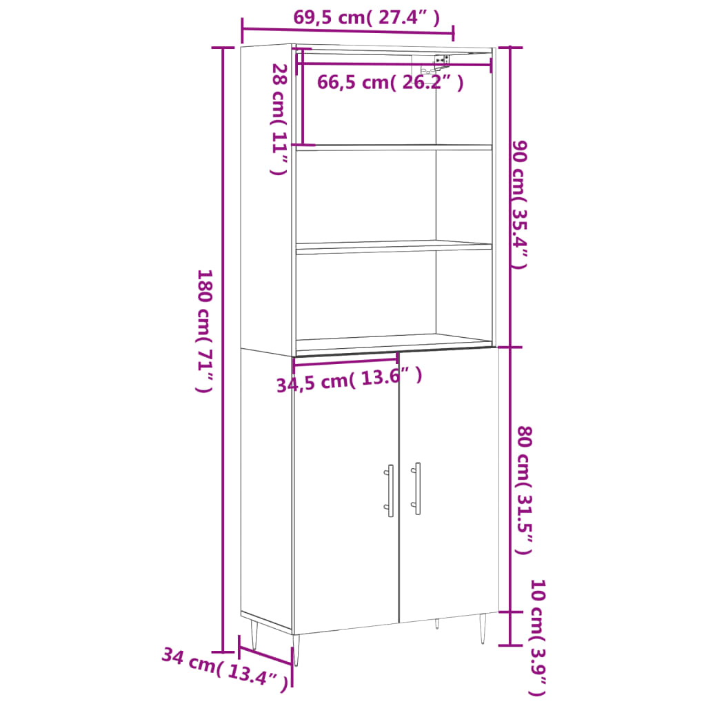 Visoka komoda siva sonome 69,5x34x180 cm od konstruiranog drva