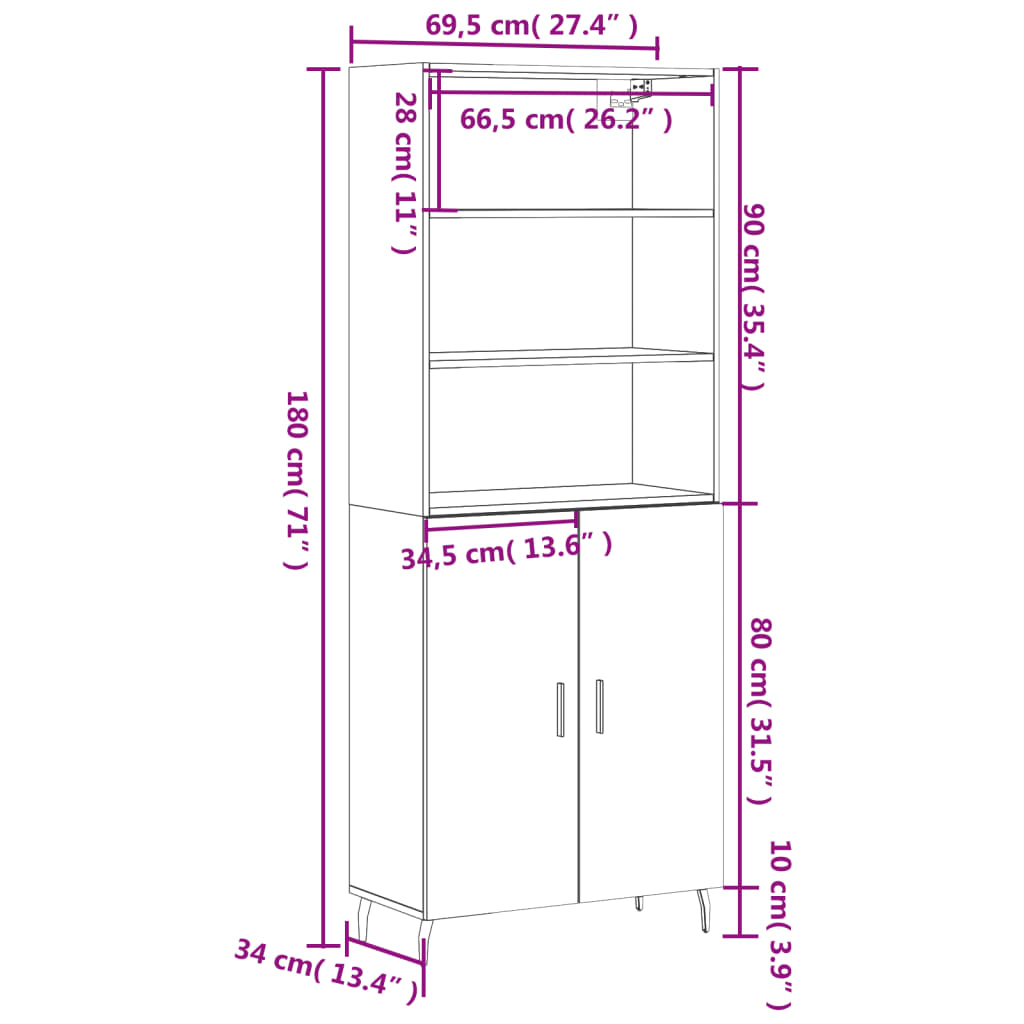 Visoka komoda siva betona 69,5x34x180 cm od konstruiranog drva