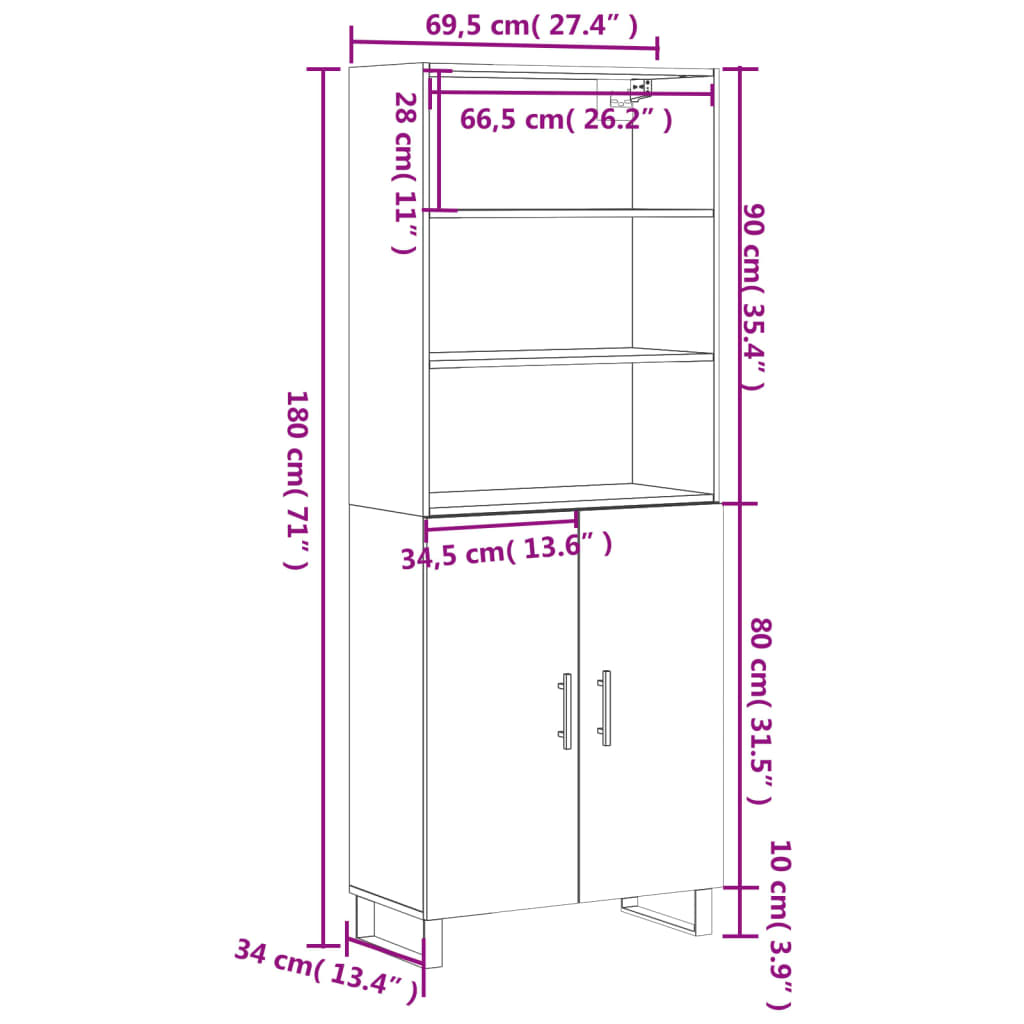 Visoka komoda siva sonome 69,5x34x180 cm od konstruiranog drva