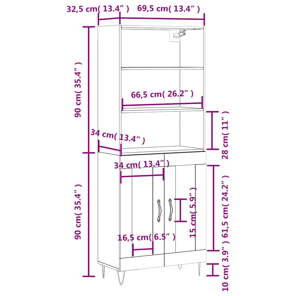 Visoka komoda hrasta sonome 69,5x34x180cm od konstruiranog drva