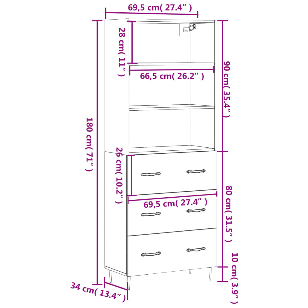 Visoka komoda siva sonome 69,5x34x180 cm od konstruiranog drva