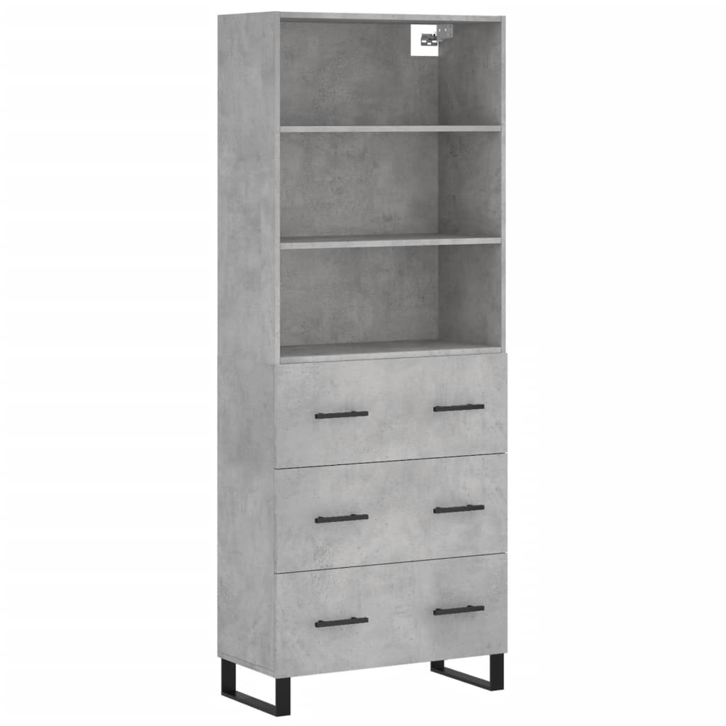 Visoka komoda siva betona 69,5x34x180 cm od konstruiranog drva