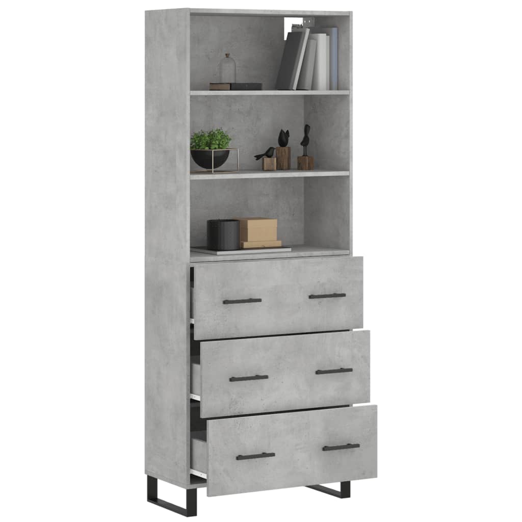 Visoka komoda siva betona 69,5x34x180 cm od konstruiranog drva