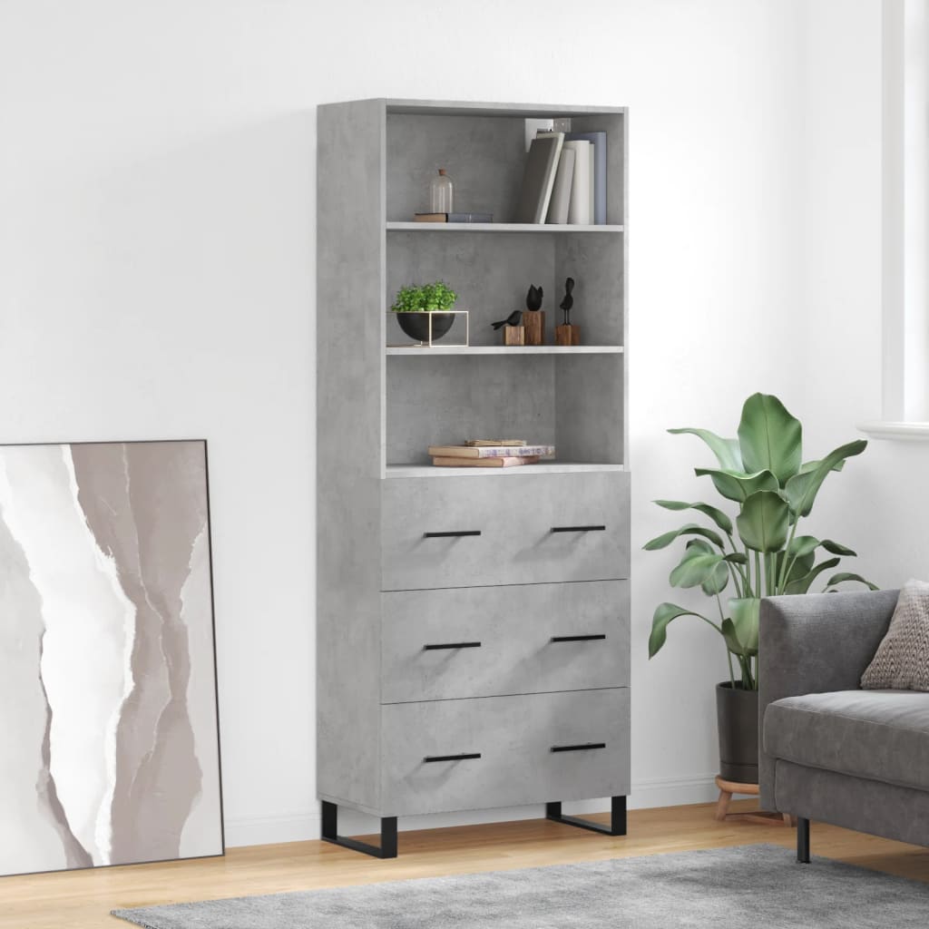 Visoka komoda siva betona 69,5x34x180 cm od konstruiranog drva