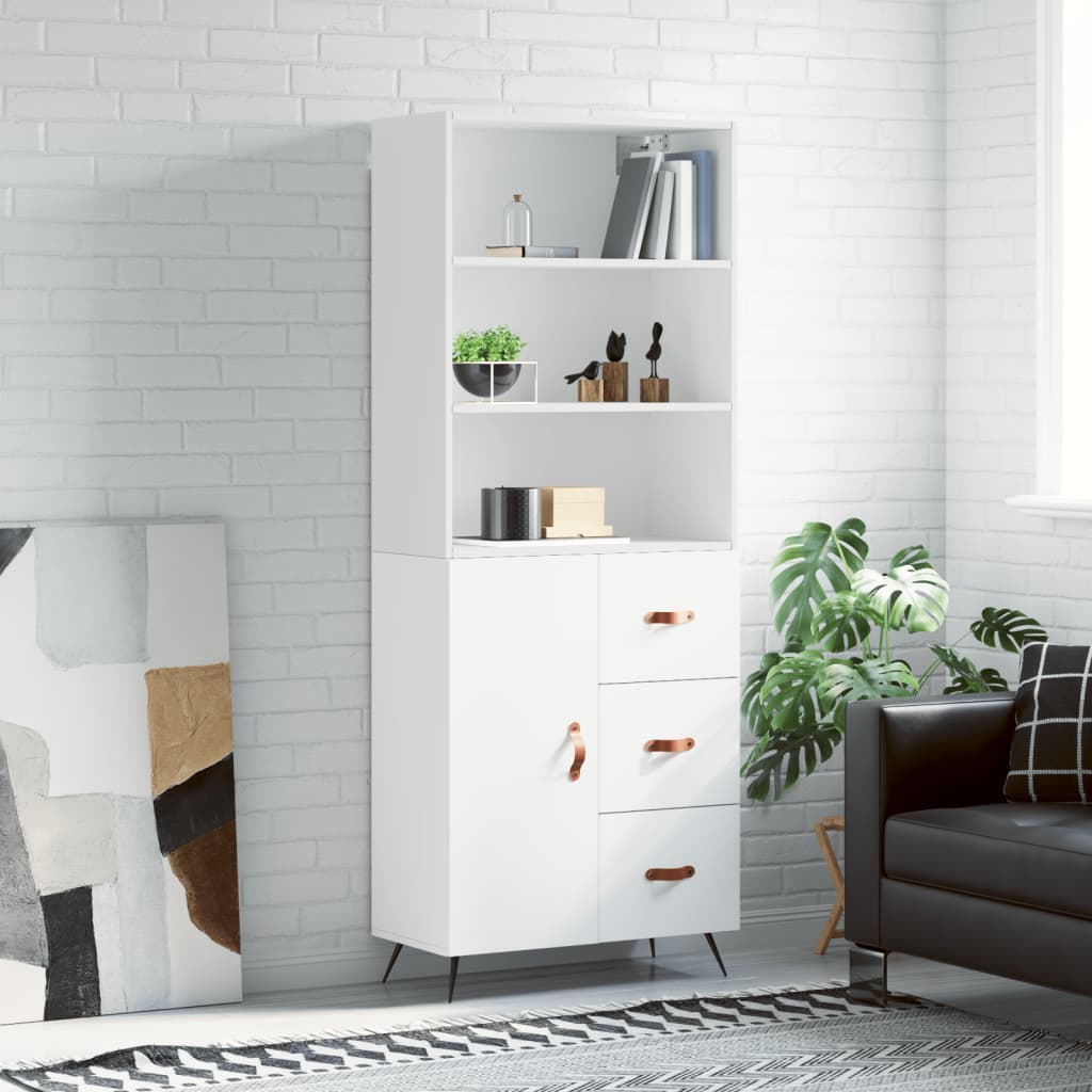 Visoka komoda bijela 69,5x34x180 cm konstruirano drvo