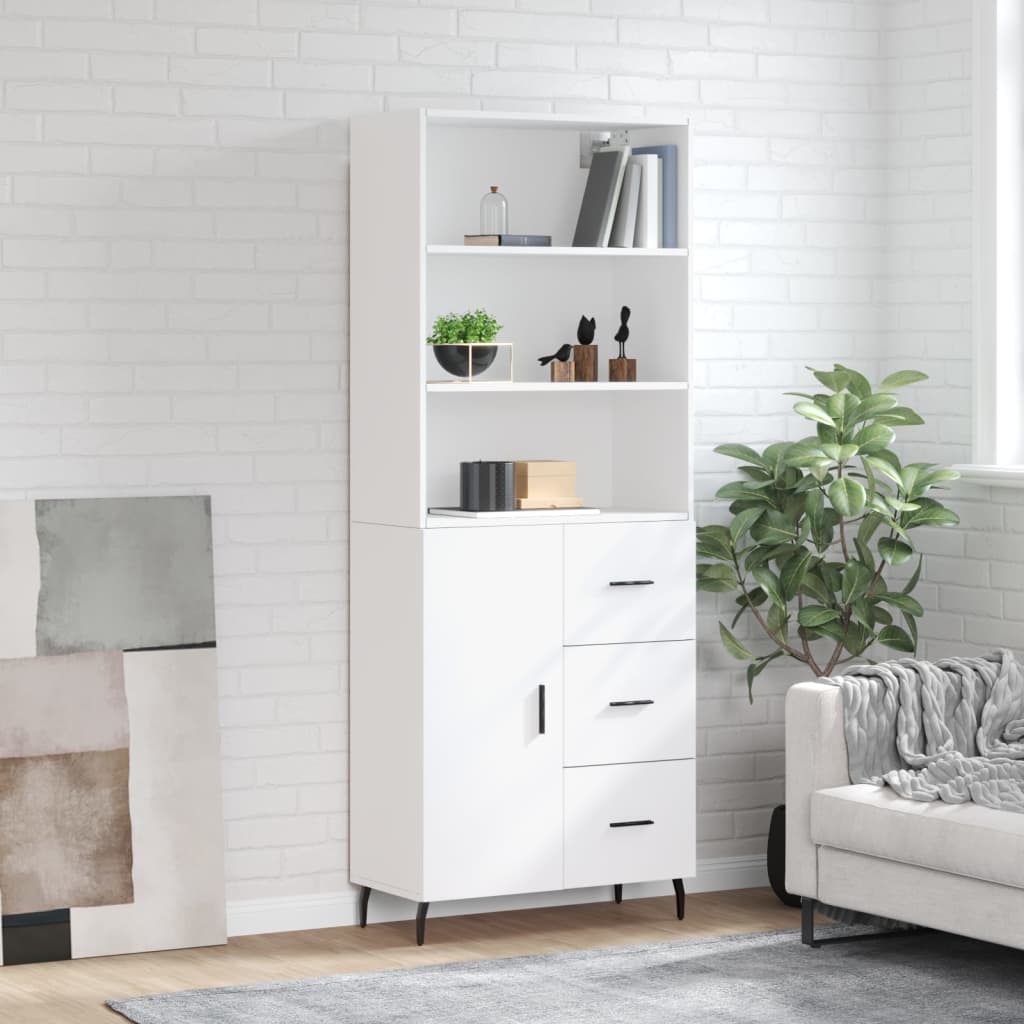 Visoka komoda bijela 69,5x34x180 cm konstruirano drvo