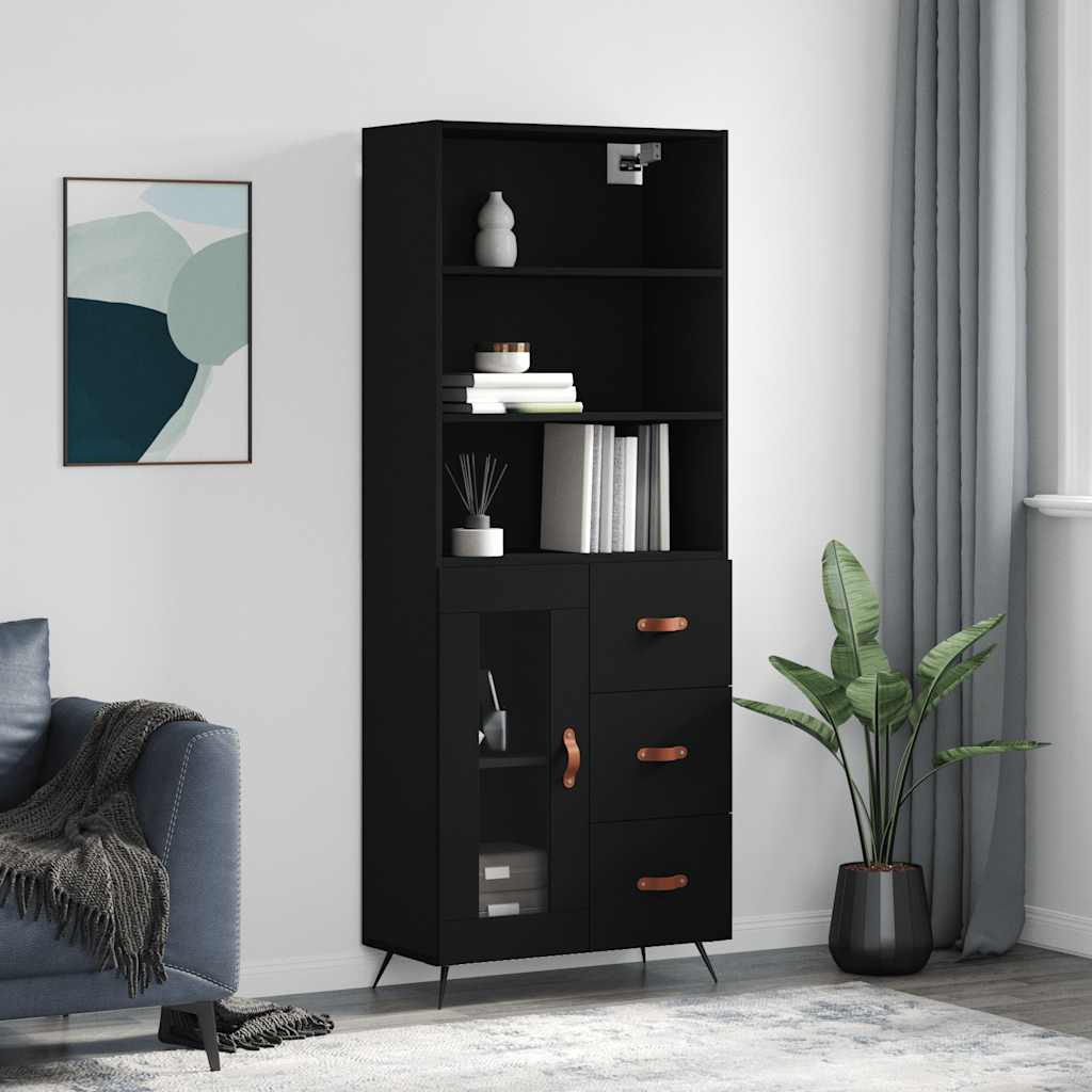 Visoka komoda crni 69,5x34x180 cm konstruirano drvo