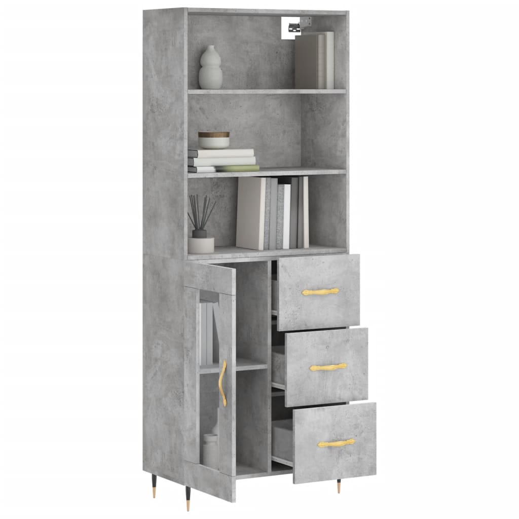 Visoka komoda siva betona 69,5x34x180 cm od konstruiranog drva