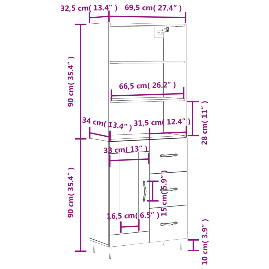 Visoka komoda siva betona 69,5x34x180 cm od konstruiranog drva