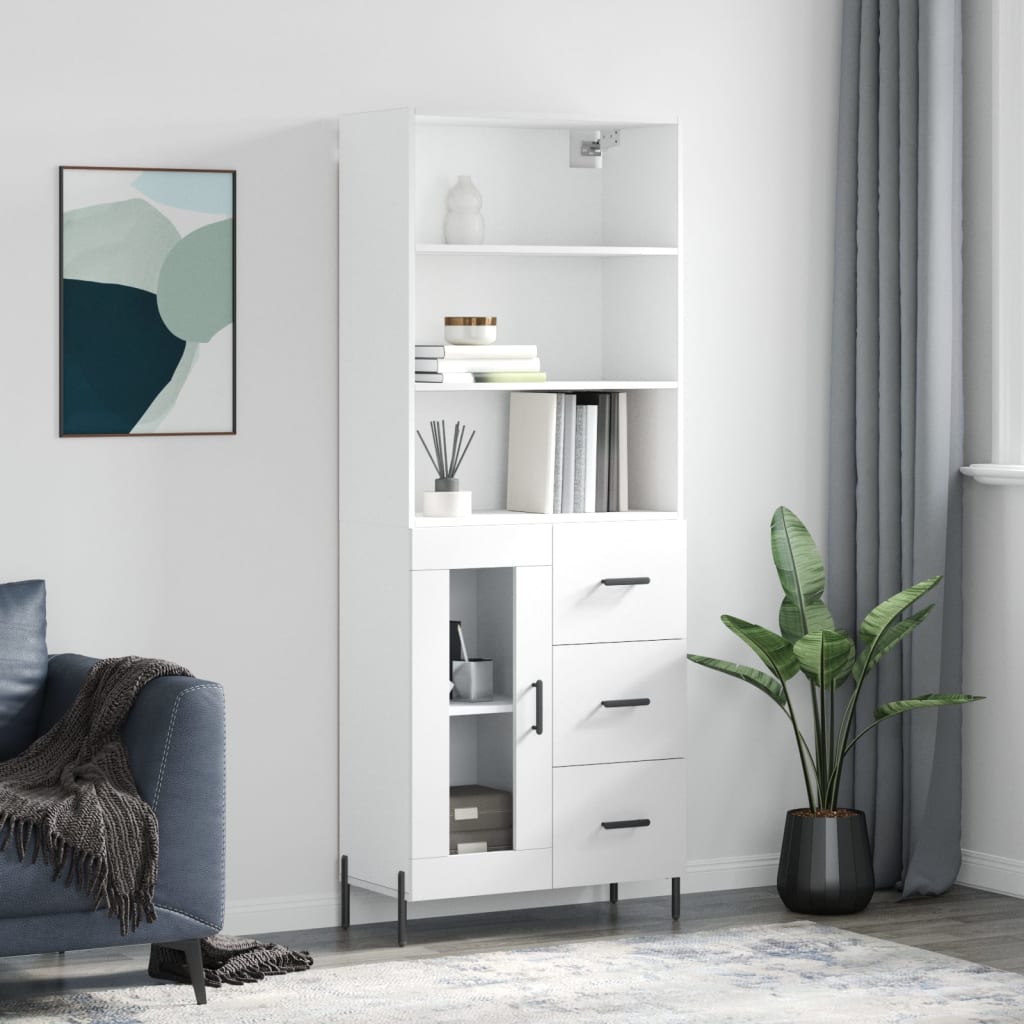 Visoka komoda bijela 69,5x34x180 cm konstruirano drvo