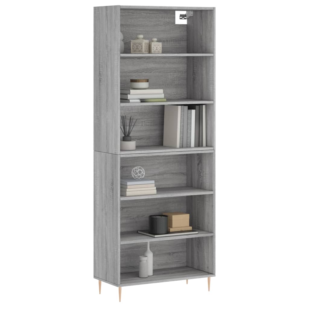 Visoka komoda siva betona 69,5x32,5x180 cm konstruirano drvo