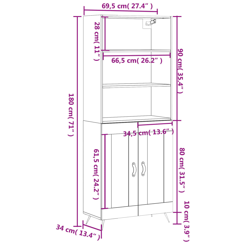 Visoka komoda siva betona 69,5x34x180 cm od konstruiranog drva