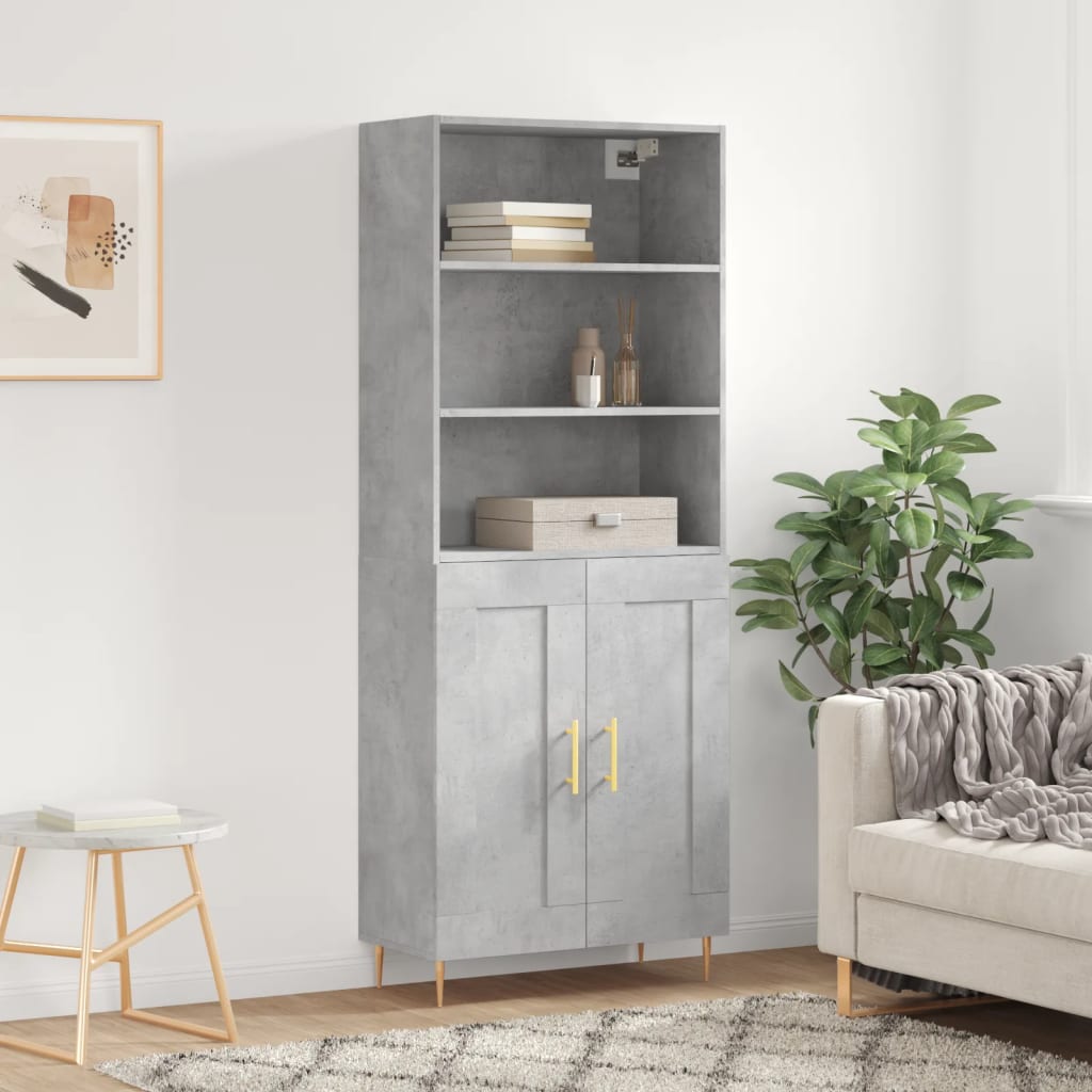 Visoka komoda siva betona 69,5x34x180 cm od konstruiranog drva