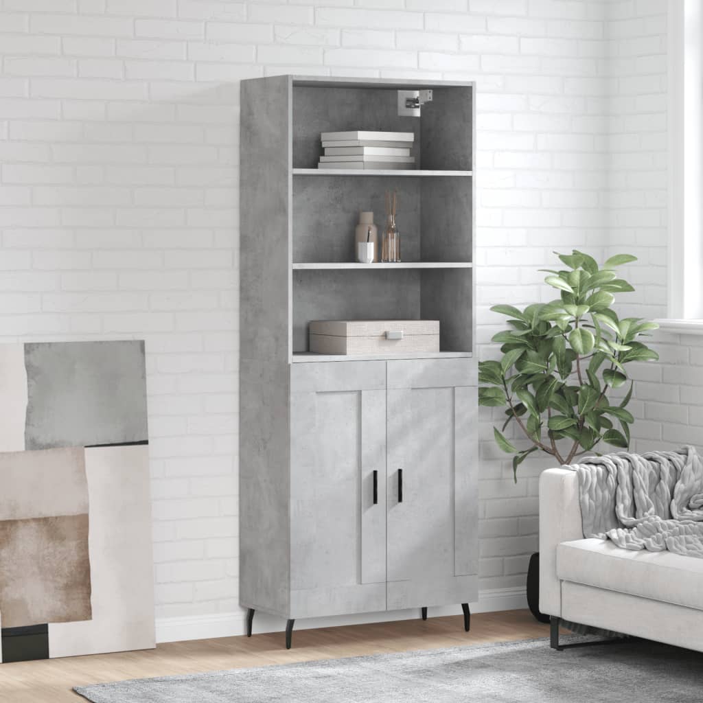Visoka komoda siva betona 69,5x34x180 cm od konstruiranog drva