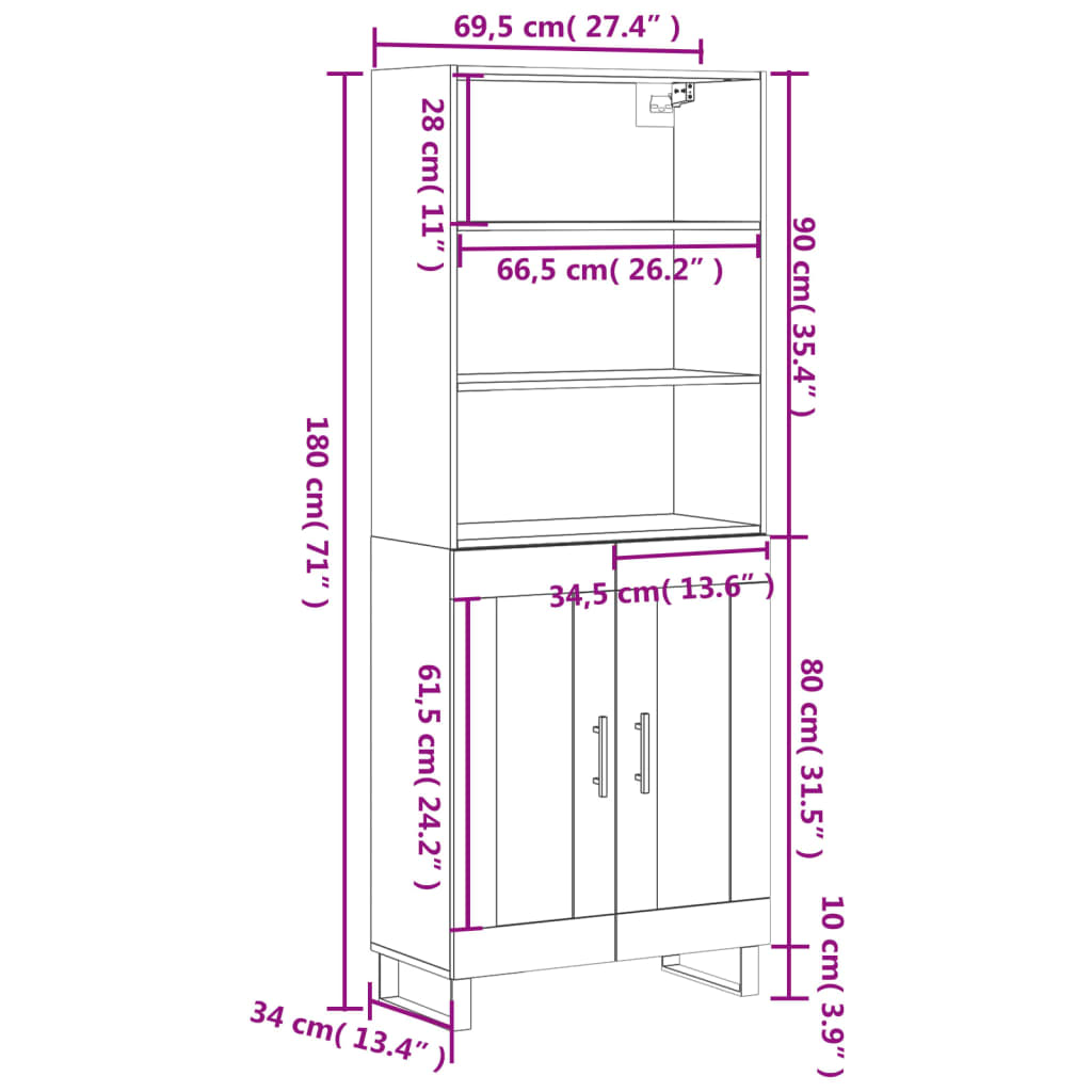 Visoka komoda siva betona 69,5x34x180 cm od konstruiranog drva