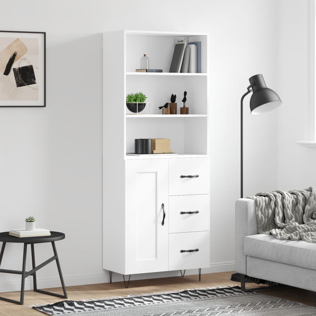 Visoka komoda bijela 69,5x34x180 cm konstruirano drvo